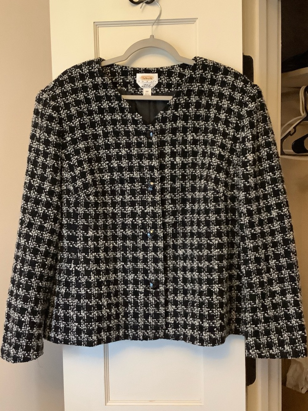 Talbots Black and White Wool-blend Blazer Jacket